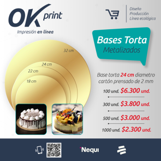 Bases para tortas en cartón prensado dorado