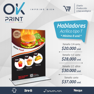 Hablador acrilico tipo T de 2 mm. tamaño medio oficio 