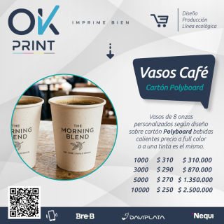 Vasos de café 8 onzas, personalizados en cartón polyboard