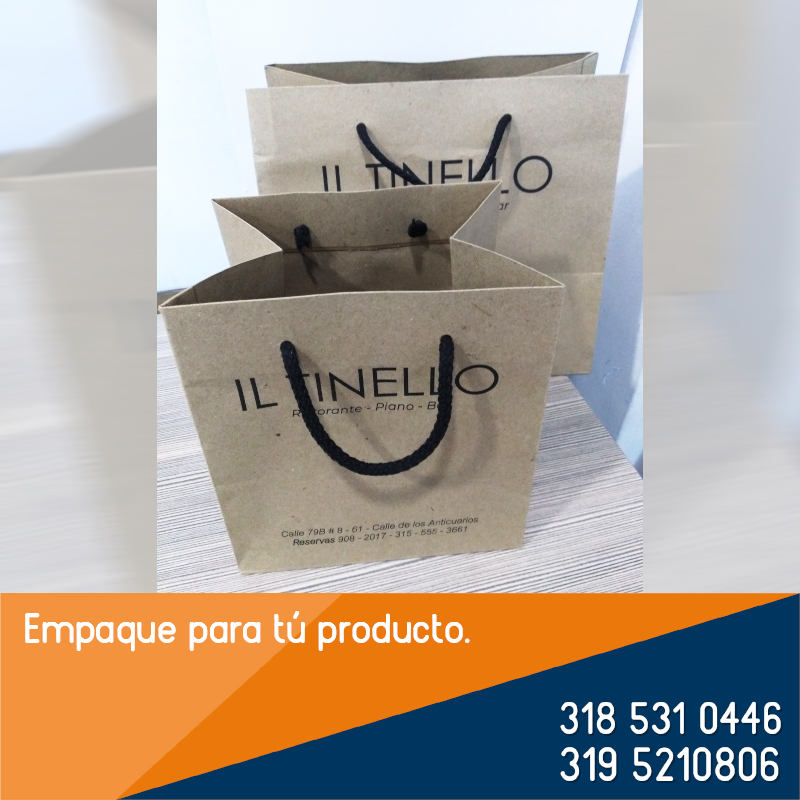 Empaque Bolsa en Papel kraft o Bond Blanco 115 gramos